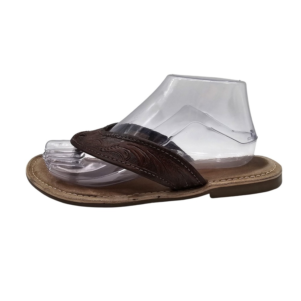 Roper Shoes Womens Size 8 Embossed Leather Western Sandals Flip Flop Comfort